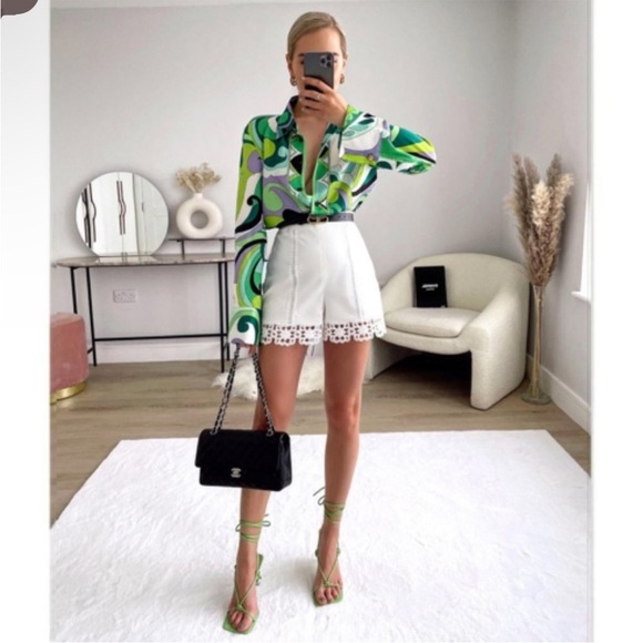 Zara Vibrant Green Patterned button down Shirt sz XS nwot , 012 - Picture 7 of 7